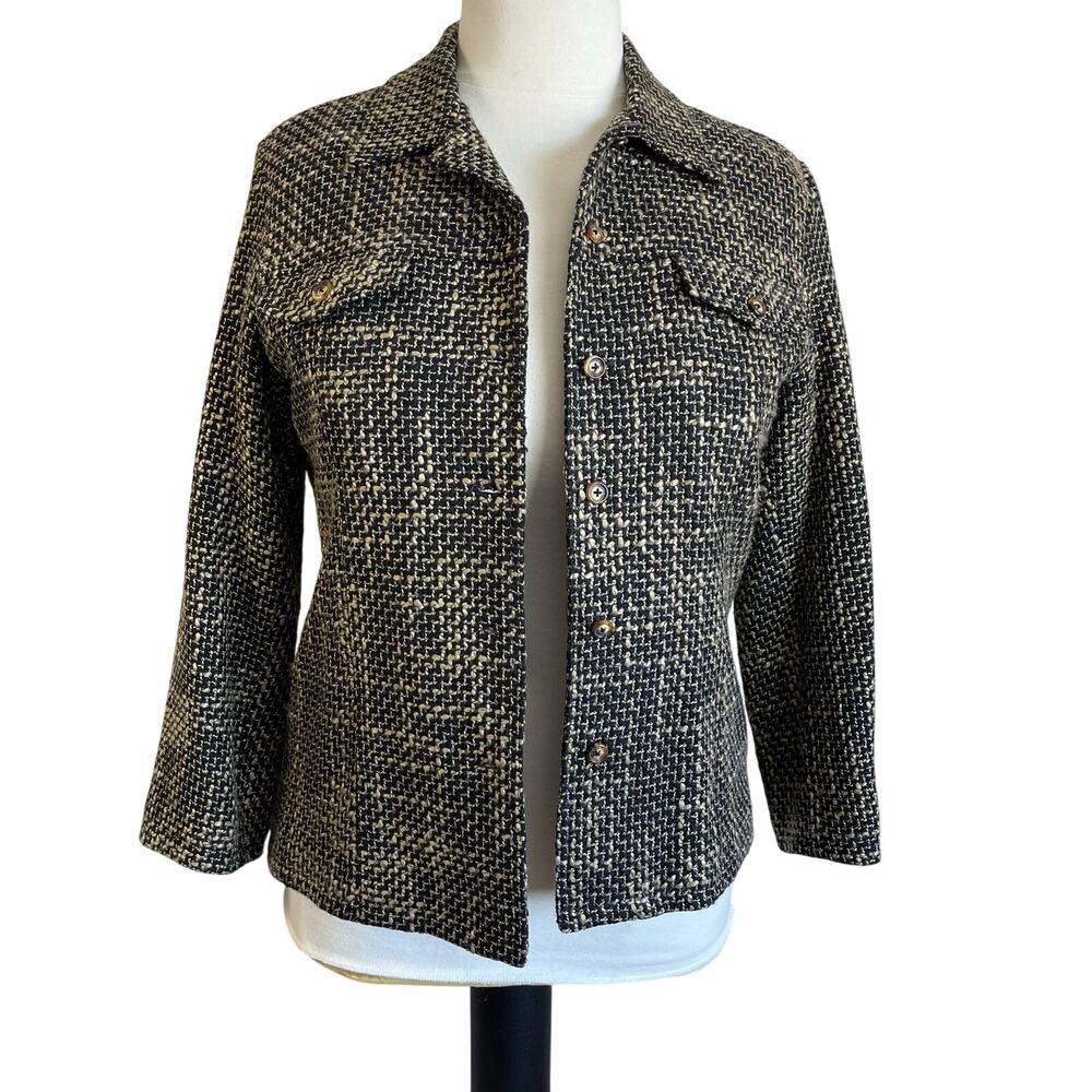Orvis Classic Brown Tan Tweed Boucle Blazer Button Jacket Shacket Preppy Sz 16